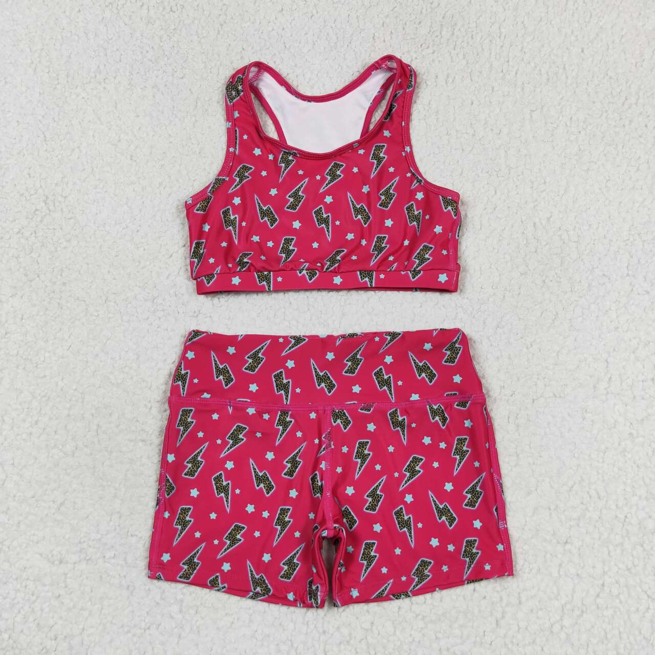 kids girl summer yoga suit lightning hot pink