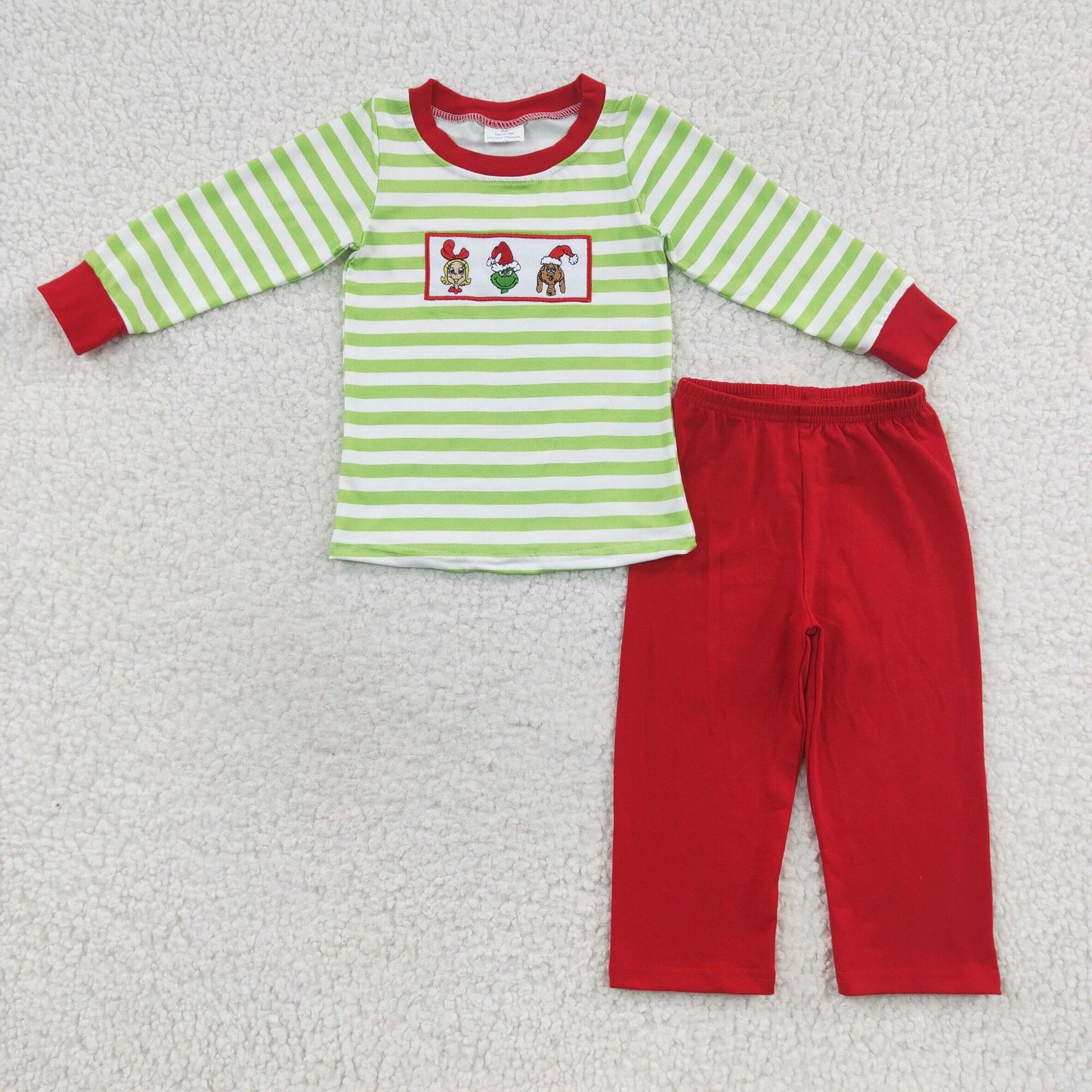 Embroidery grinch pants set boy christmas outfit