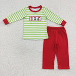 Green dots embroidered red pants set little girl christmas outfit