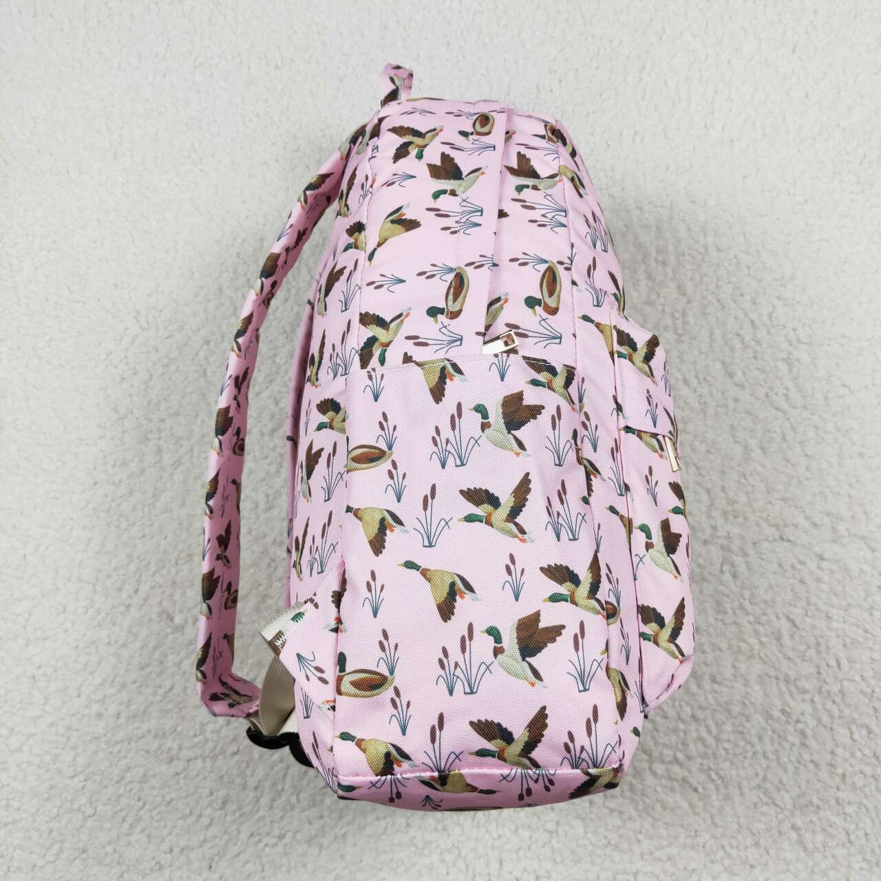 duck print children backpack pink bag