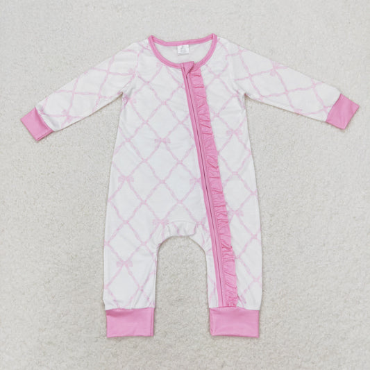 baby girl pink bows zip bamboo sleeper