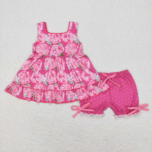 hot pink rose tank top polk dots shorts set