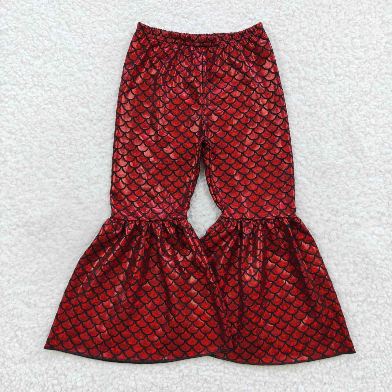 Red fish scal shinny baby girls bell bottom pants