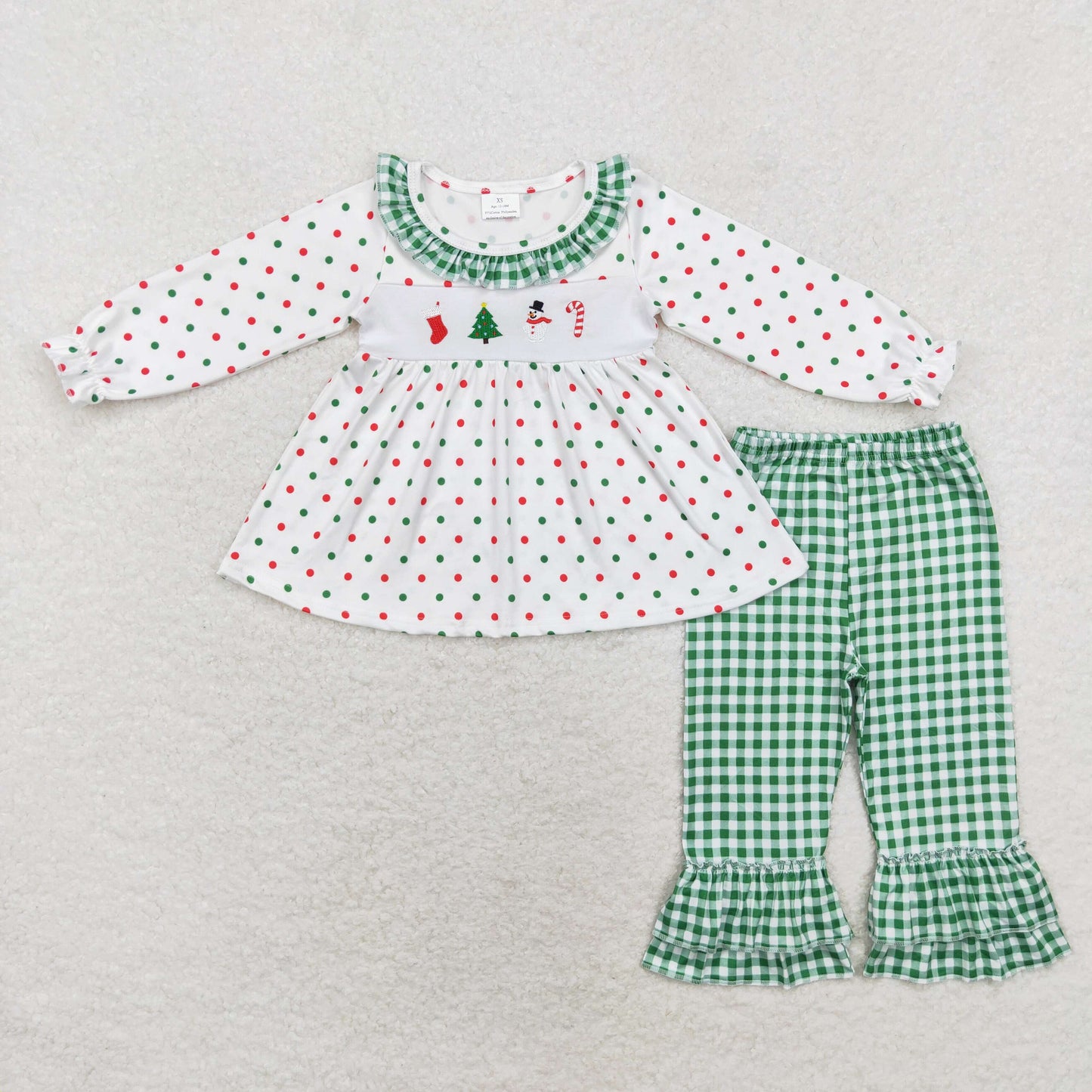 polk dots embroidery girl christmas pants outfit