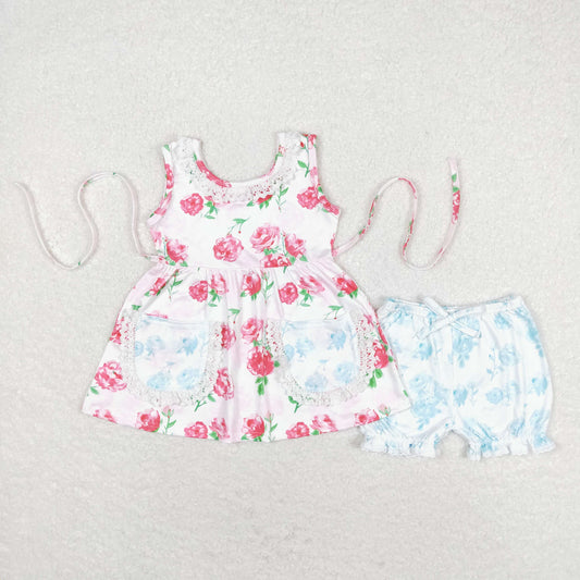 flower tank shorts set girl summer clothing