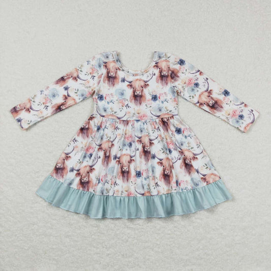 girl fall cow&flower twirl dress