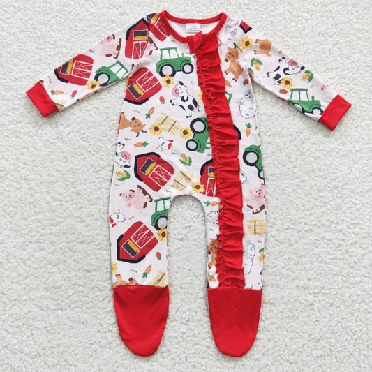 farm life red baby footed sleepsuit