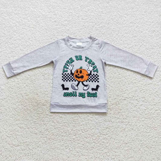 long sleeve gray trick or treat pullover