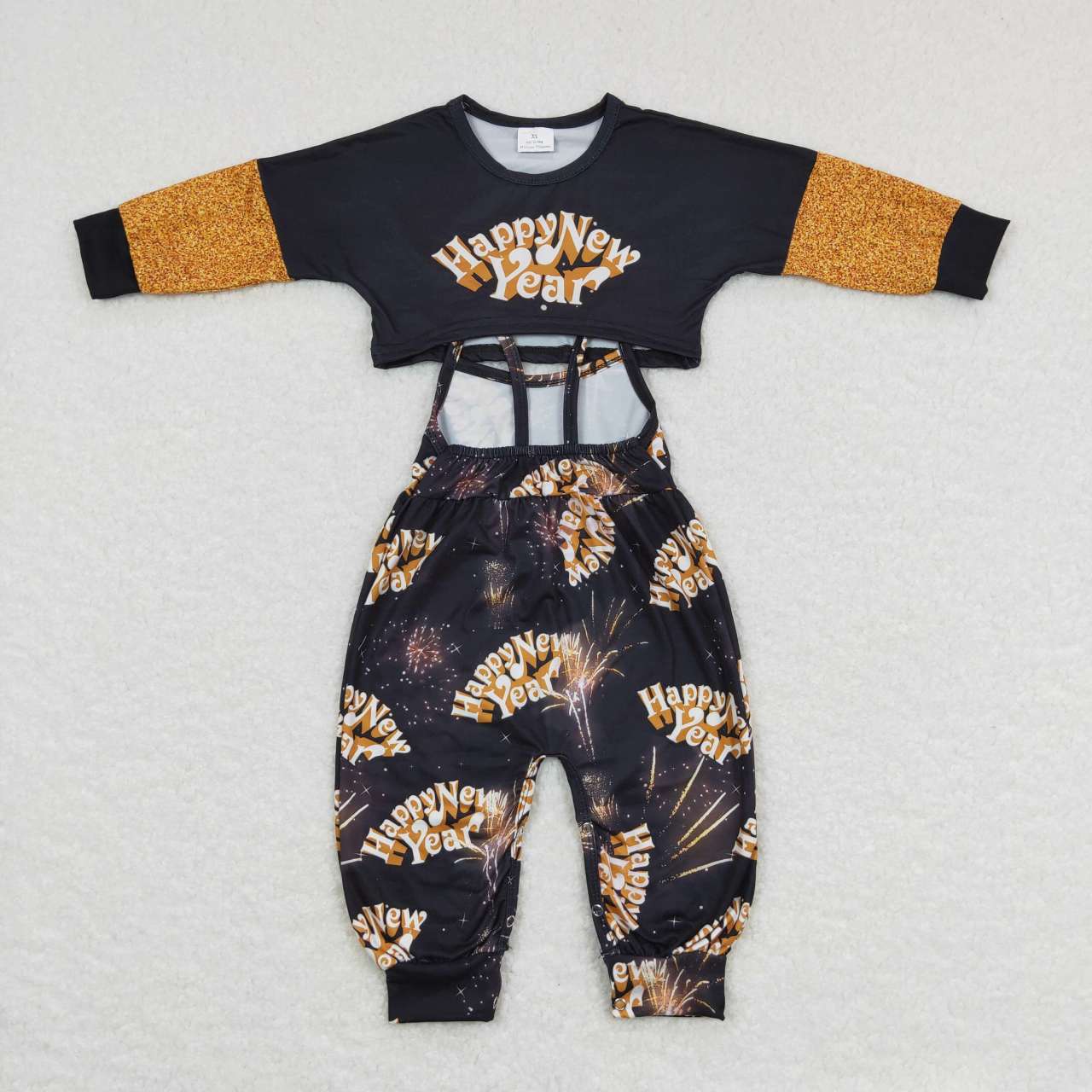 happy new year crop top and strap jumspuit set