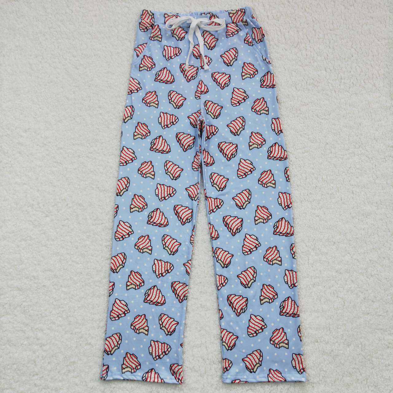 Blue christmas cake print adult straight pants