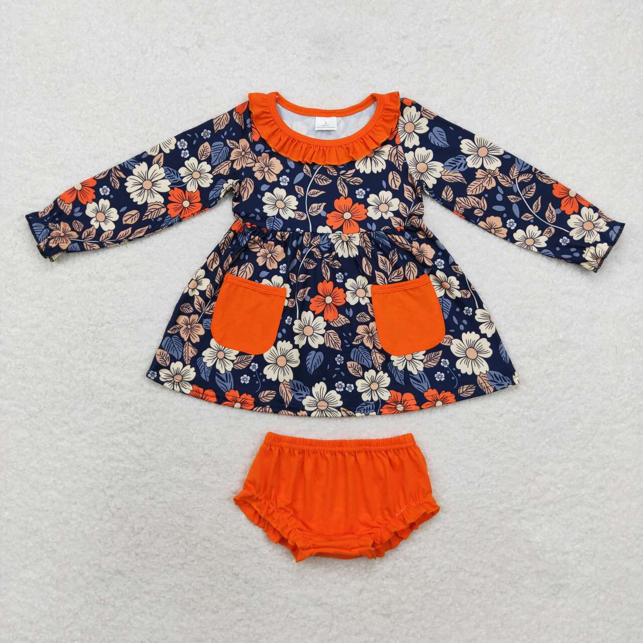 long sleeve fall flower print orange bummie set