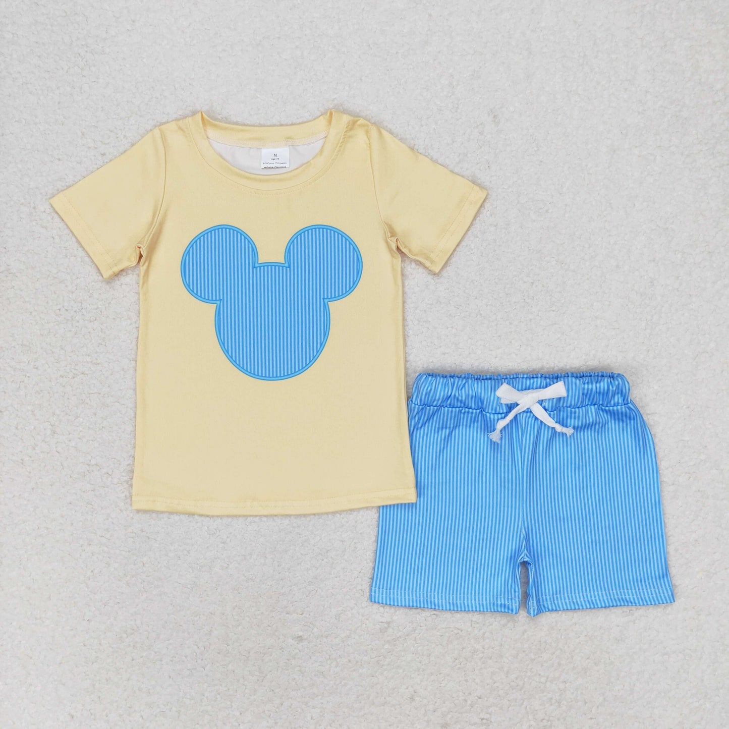 cartoon print shirt blue strieps shorts set boy