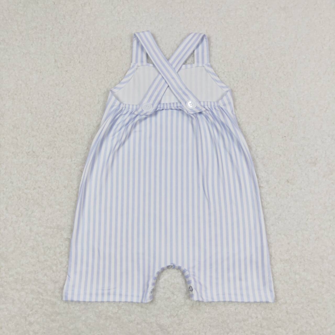 baby boy striped cross back romper with pocket