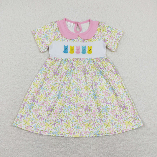 floral pink blue yellow peep embroidery easter dress