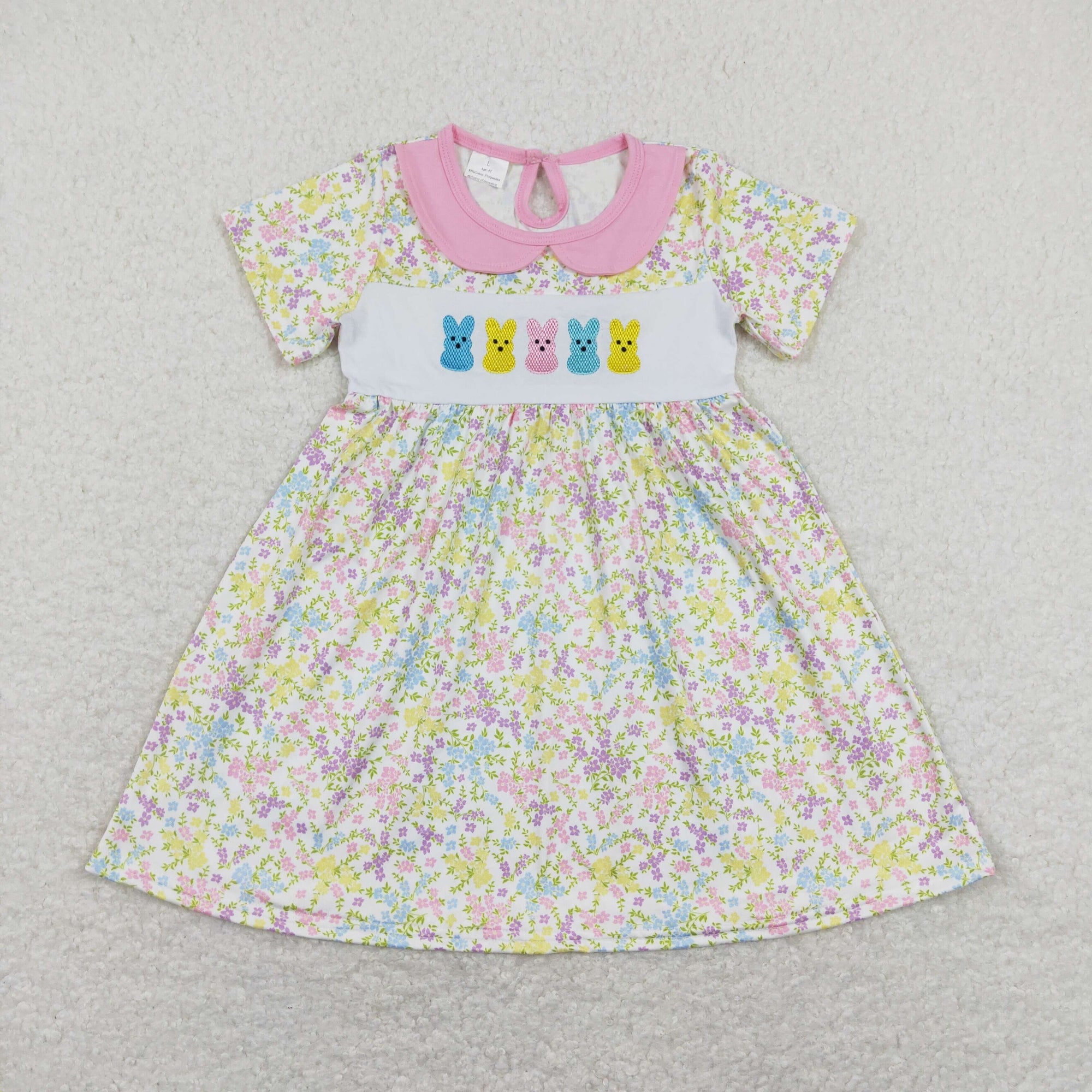 floral pink blue yellow peep embroidery easter dress
