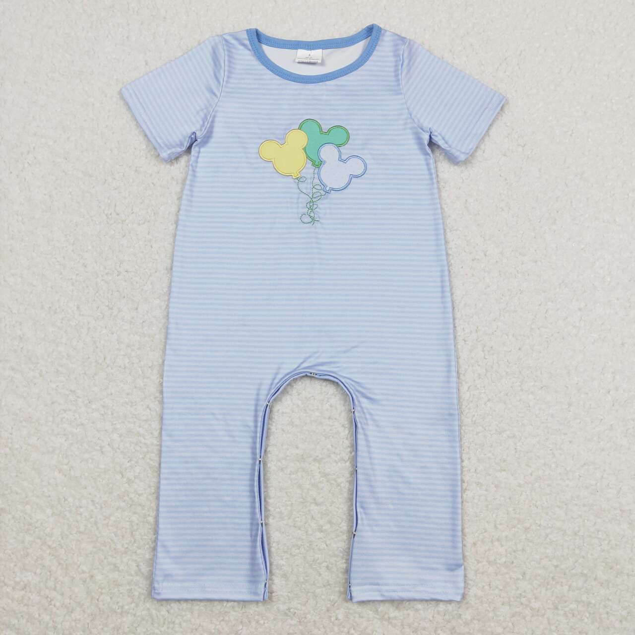 blue stripe cartoon balloon embroidery boy romper