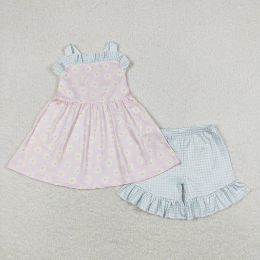 sunflower cross back shorts set girl summer outfit