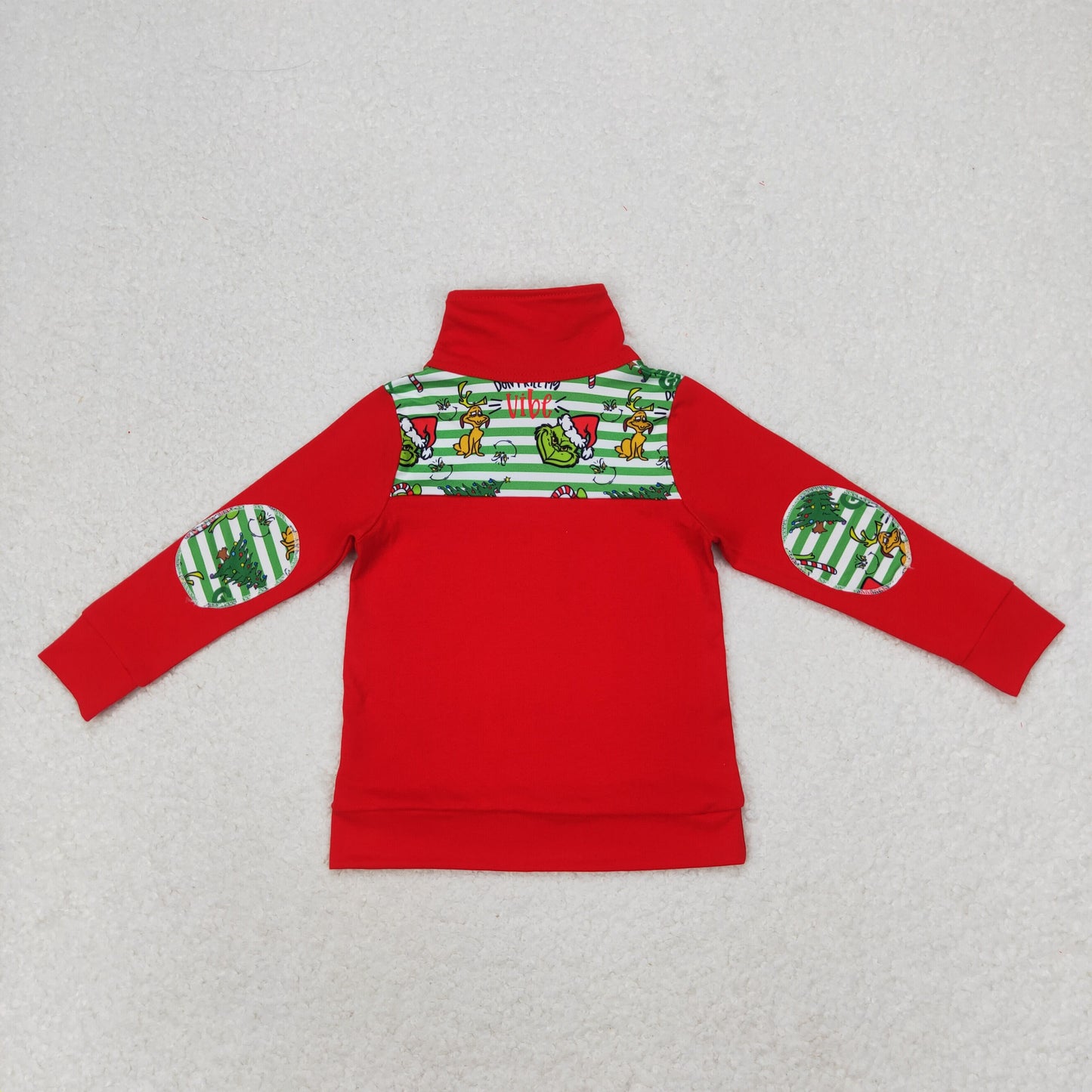 boy Christmas grinchey vibes red zip pullover top