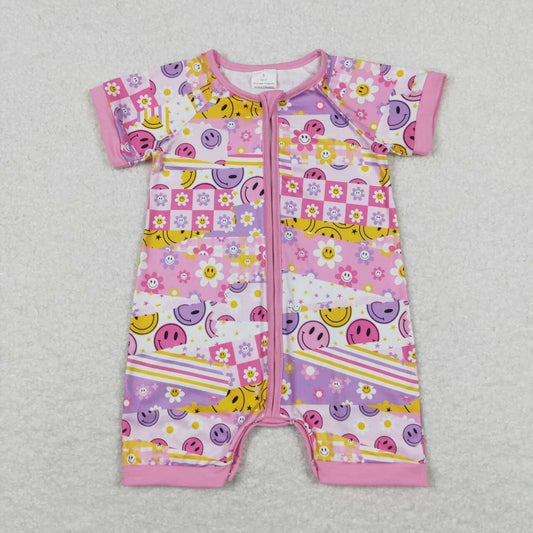 boho baby girl zip romper pink