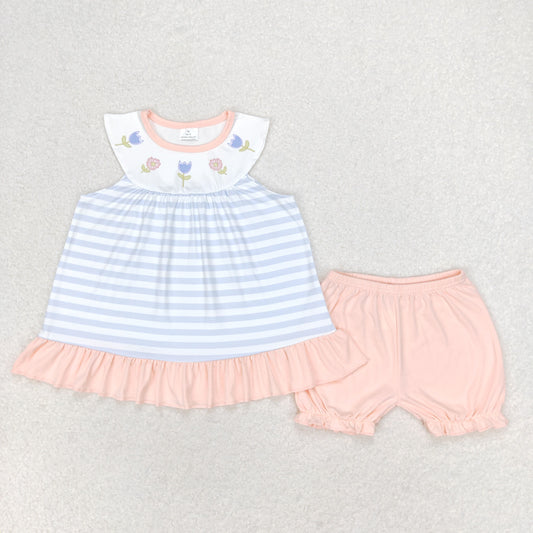 floral collar stripe peach color bloomer set