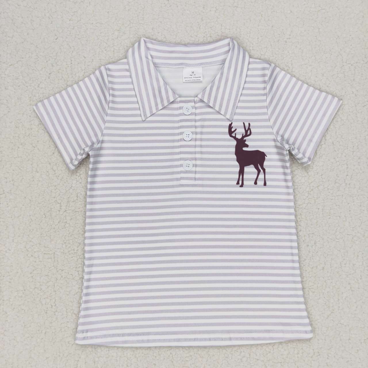 gray stripe deer print baby boy polo t-shirt