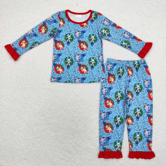 girl Christmas light blu*y pajama set