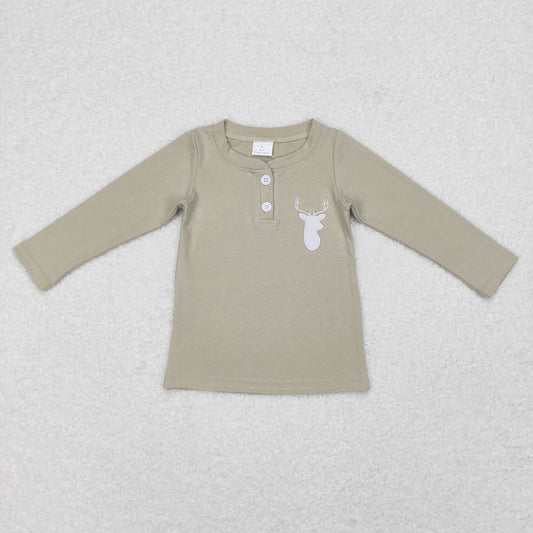 kids boy cotton solid color deer embroidery pullover
