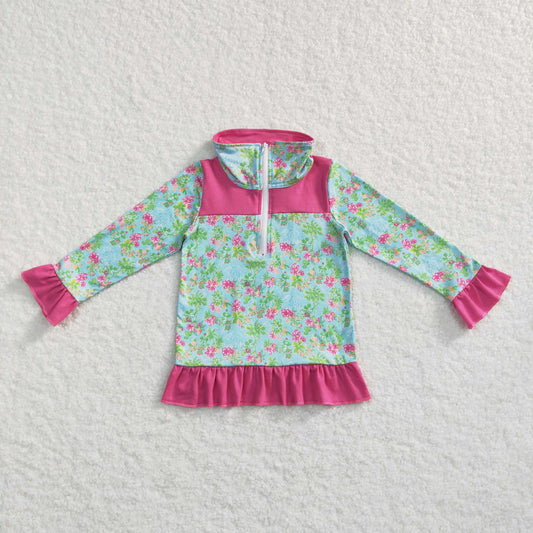 pink floral zip up ruffle pullover girls clothes