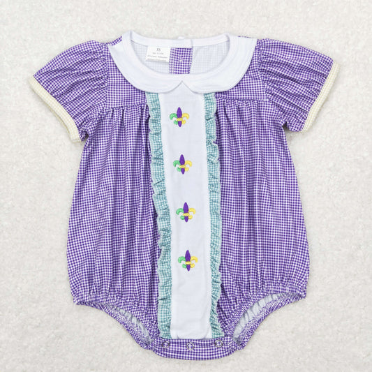 baby girl mardi gras purple gingham embroidery bubble