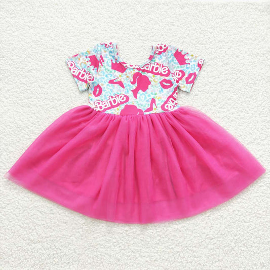 Short sleeve hot pink barbie tutu dress