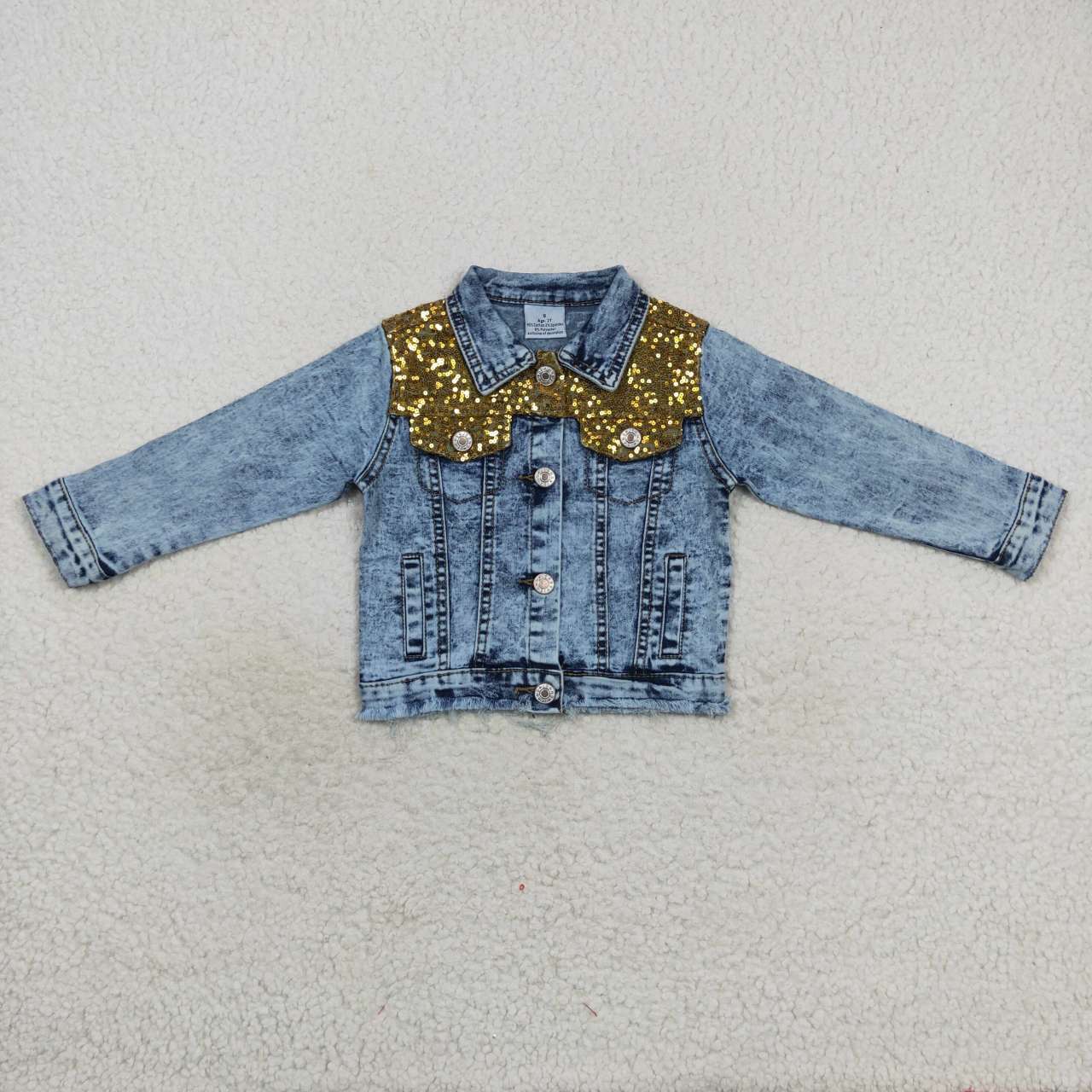 Fashion Good Quality Golden Sequins Blue Denim Jacket