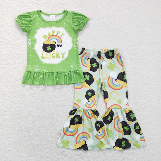 girl happy lucky st patrick rainbow bell bottom outfit
