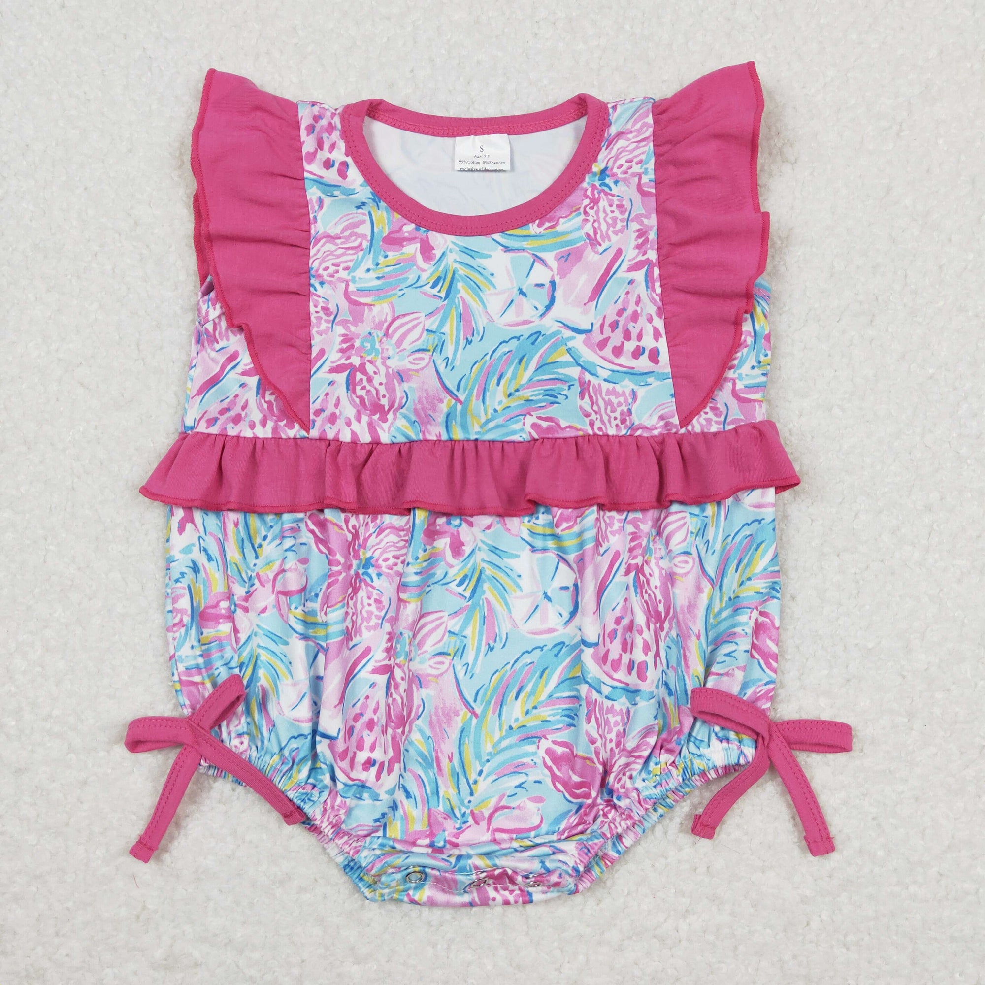 flower print baby girl bubble hot pink