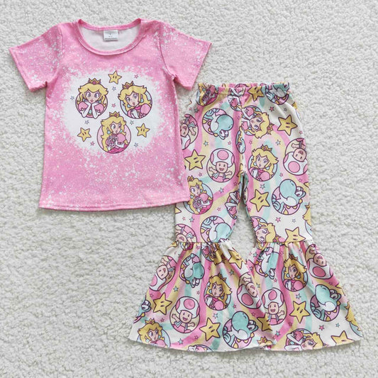 pink princess girls bell bottom set outfit