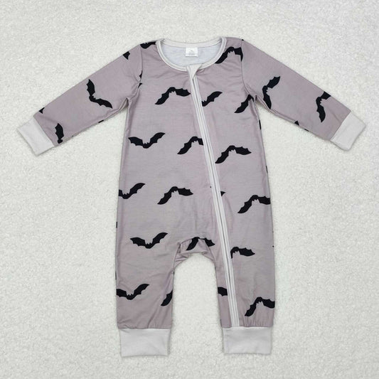 gray bat print baby boy halloween bamboo zip sleeper