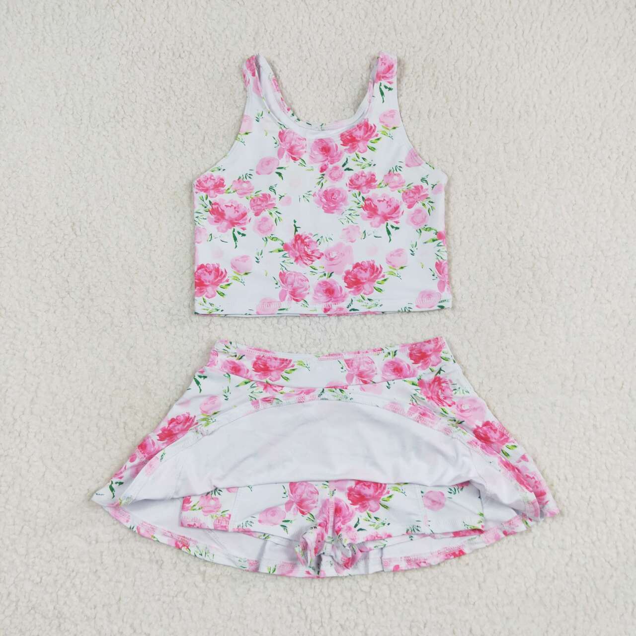 pink flower tank two pieces skort outfit