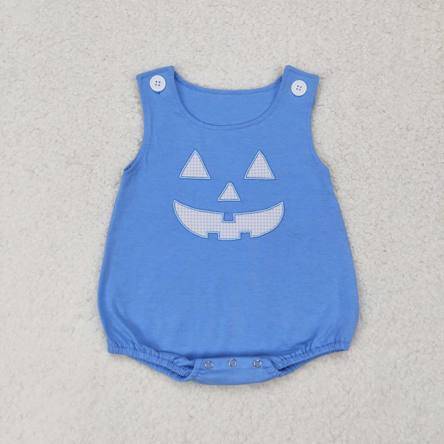 pumpkin face embroidery blue tank bubble boy