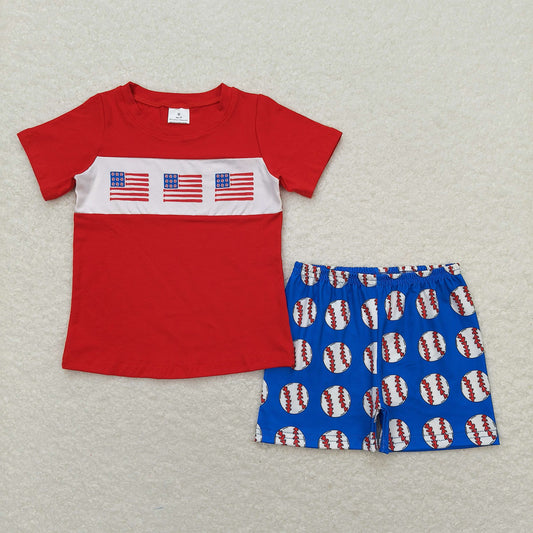 USA flag red white blue baseball shorts set boy clothes