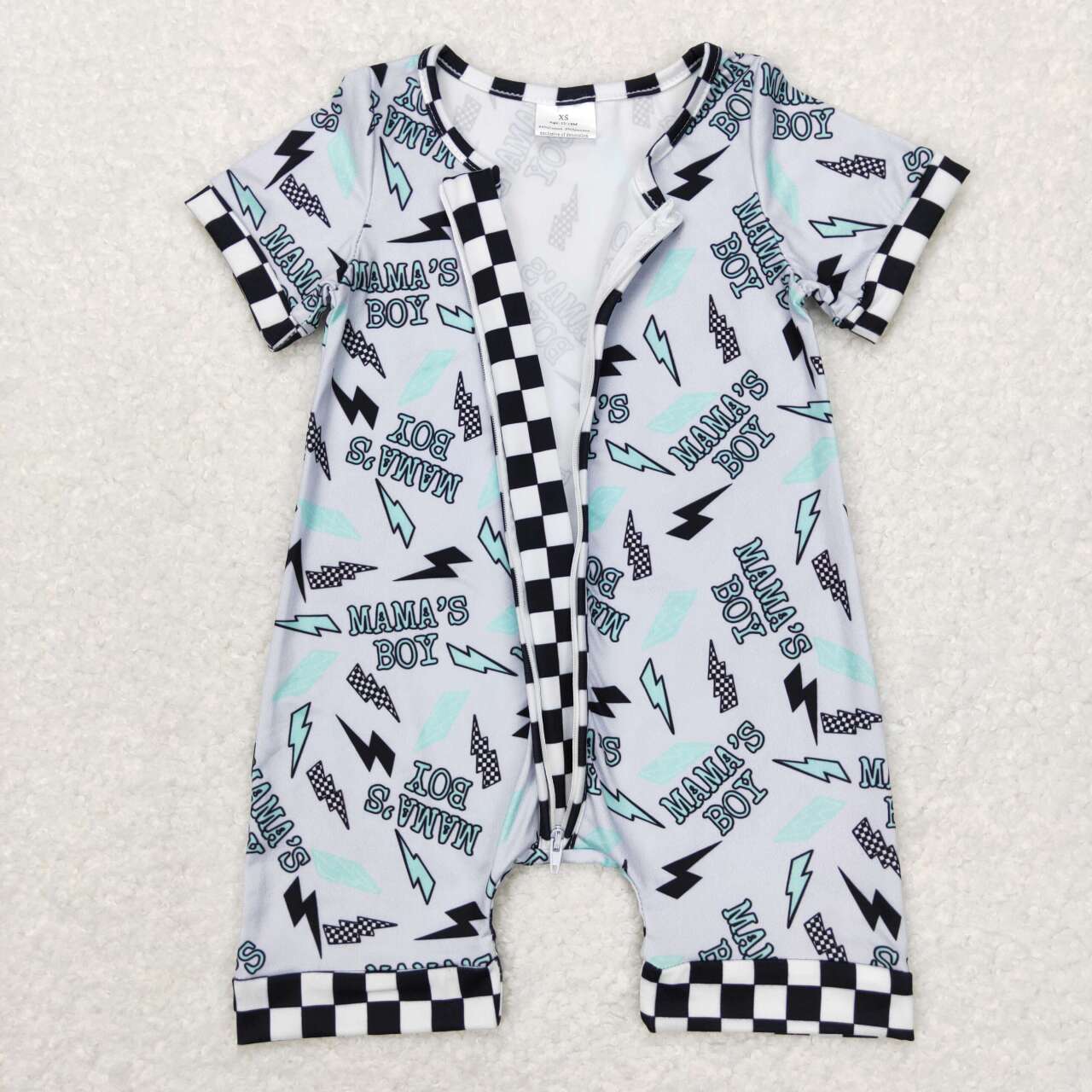 short sleeve mama's boy zip romper