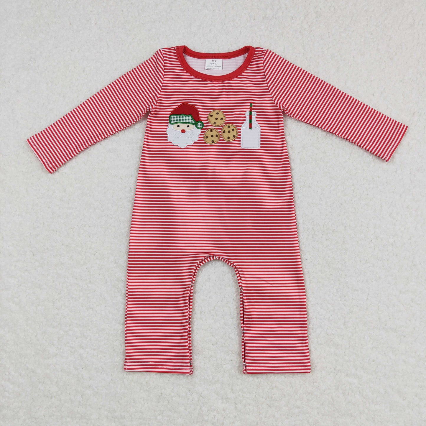 baby boy santa milk cookie embroidery red stripe romper