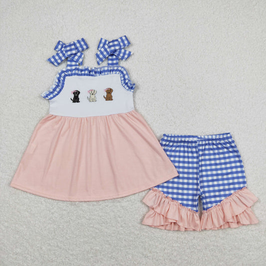 strappy dog embroidery girl shorts set