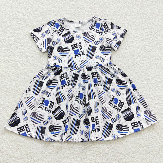 kids short sleeve back the blue girl dress