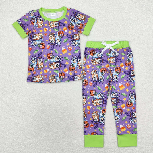 purple green Halloween candy booey bamboo pajama set