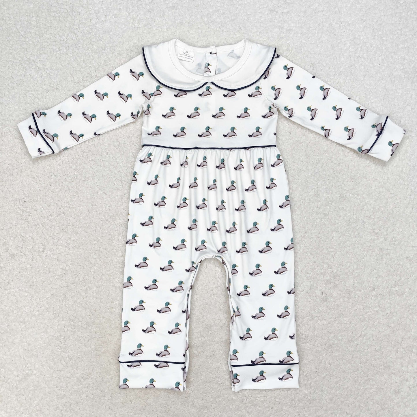 baby girl duck print collared romper