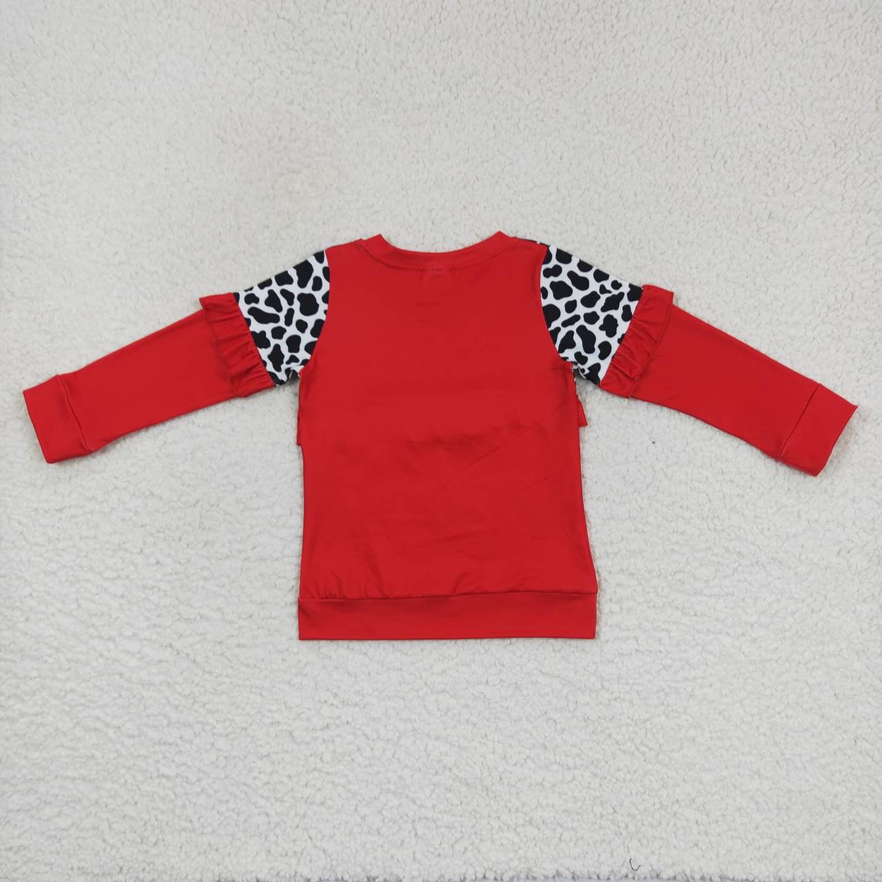 fall cow print red ruffle pullover