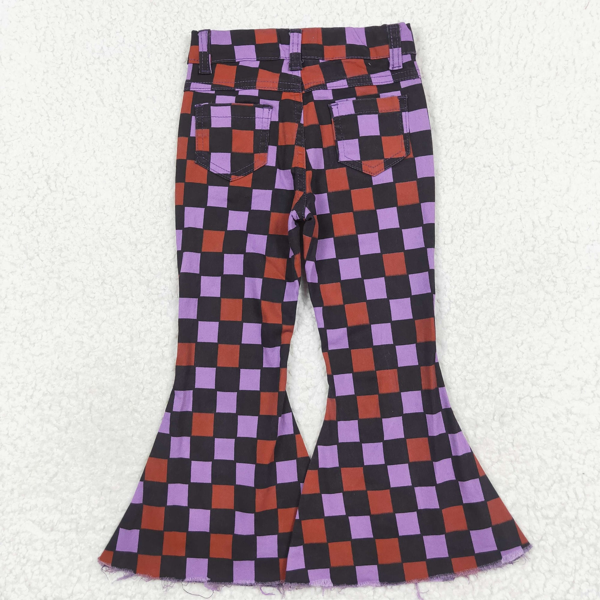 purple black orange checkered denim pants girl halloween jeans