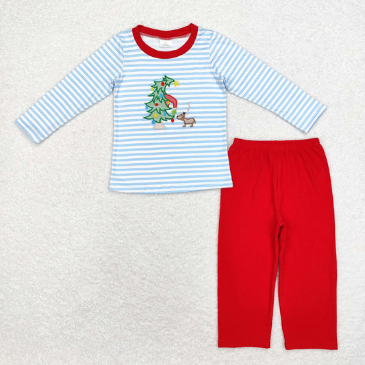 Christmas tree embroidered pants set boys clothes