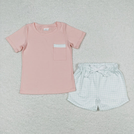 pink pocket shirt gingham shorts set boy summer outfit