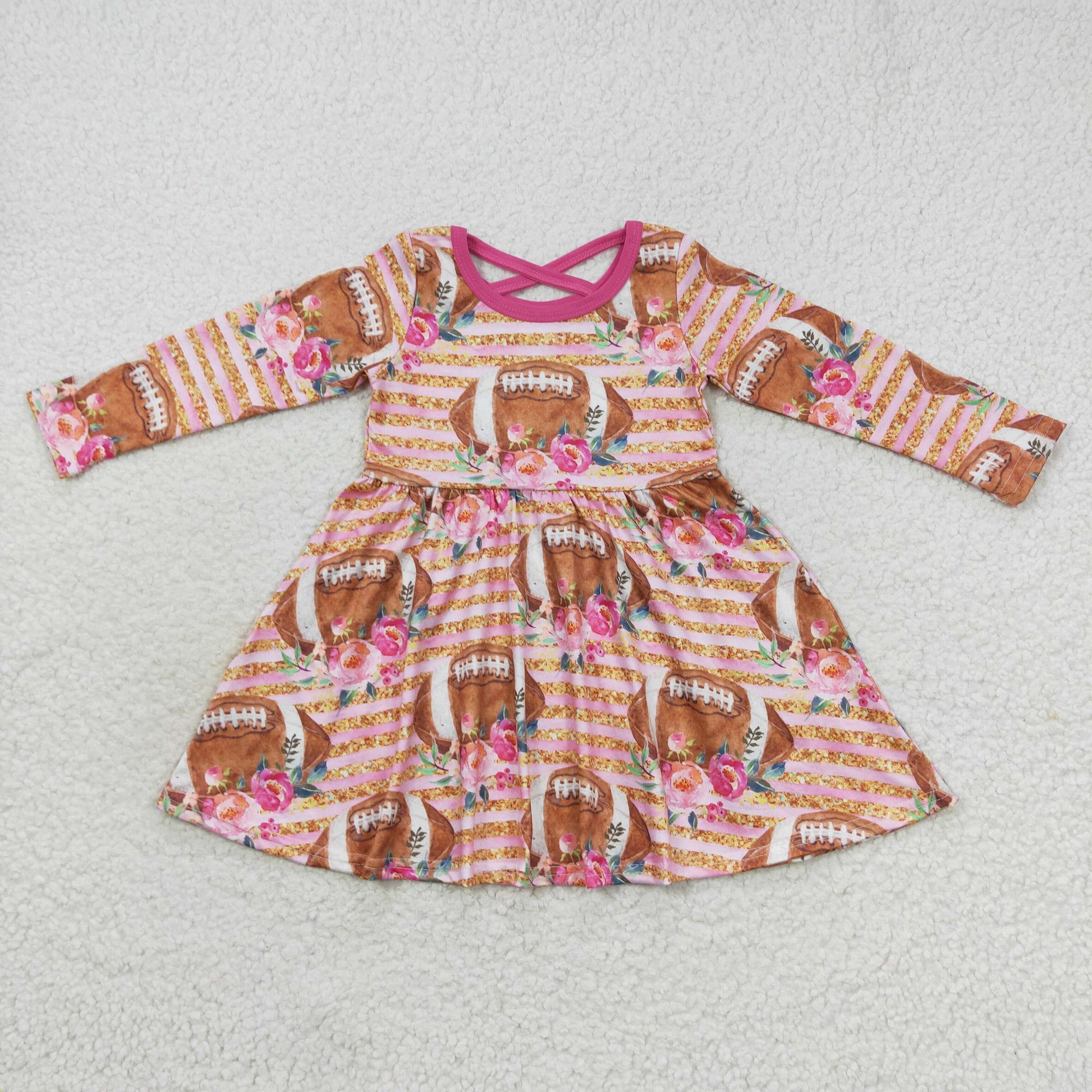 fall stripe football cross twirl dress