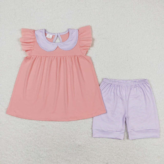 pink purple girl shorts set summer clothing